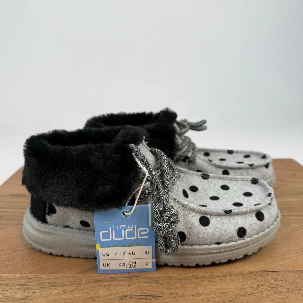 New NWT Big Kids‎ Hey Dude Britt Youth Polka Dot Ankle Booties Boots Size 1 Y